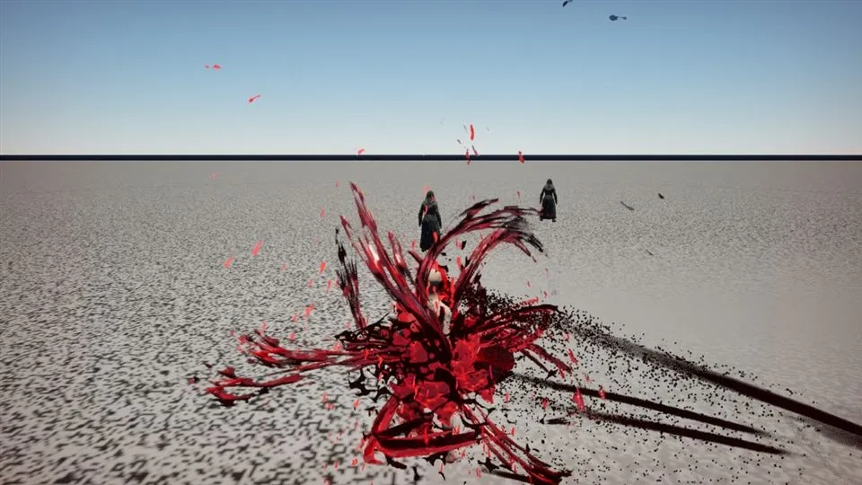 Blood Offering at the moment of impact, captured in a development build.